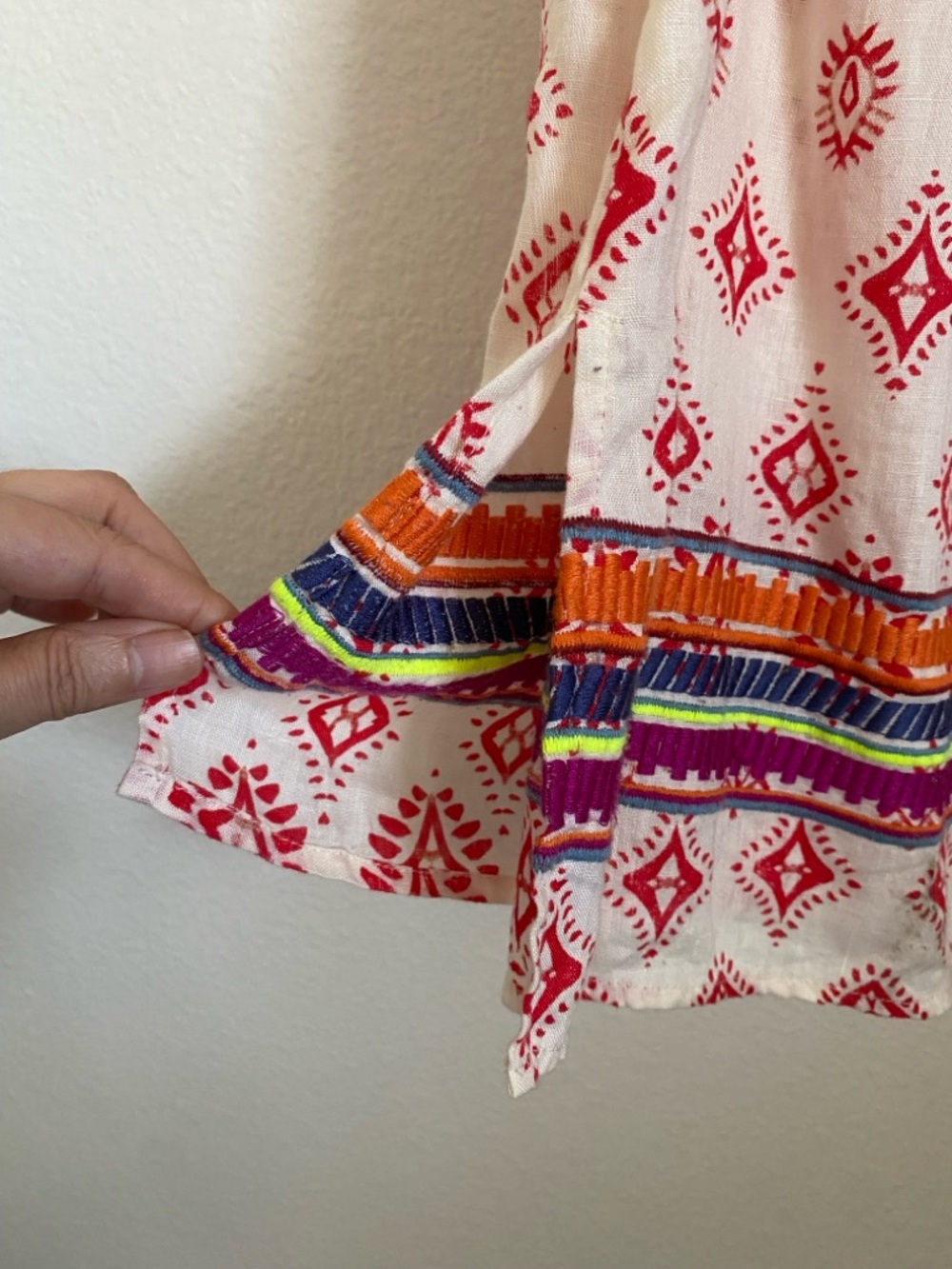 Artisan NY 100% Linen Embroidered Tunic | Size S | Boho Chic White & Red - Picture 7 of 14